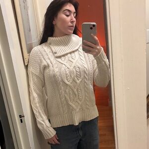 Lauren Ralph Lauren Cream Cable Knit Sweater with cowl neck